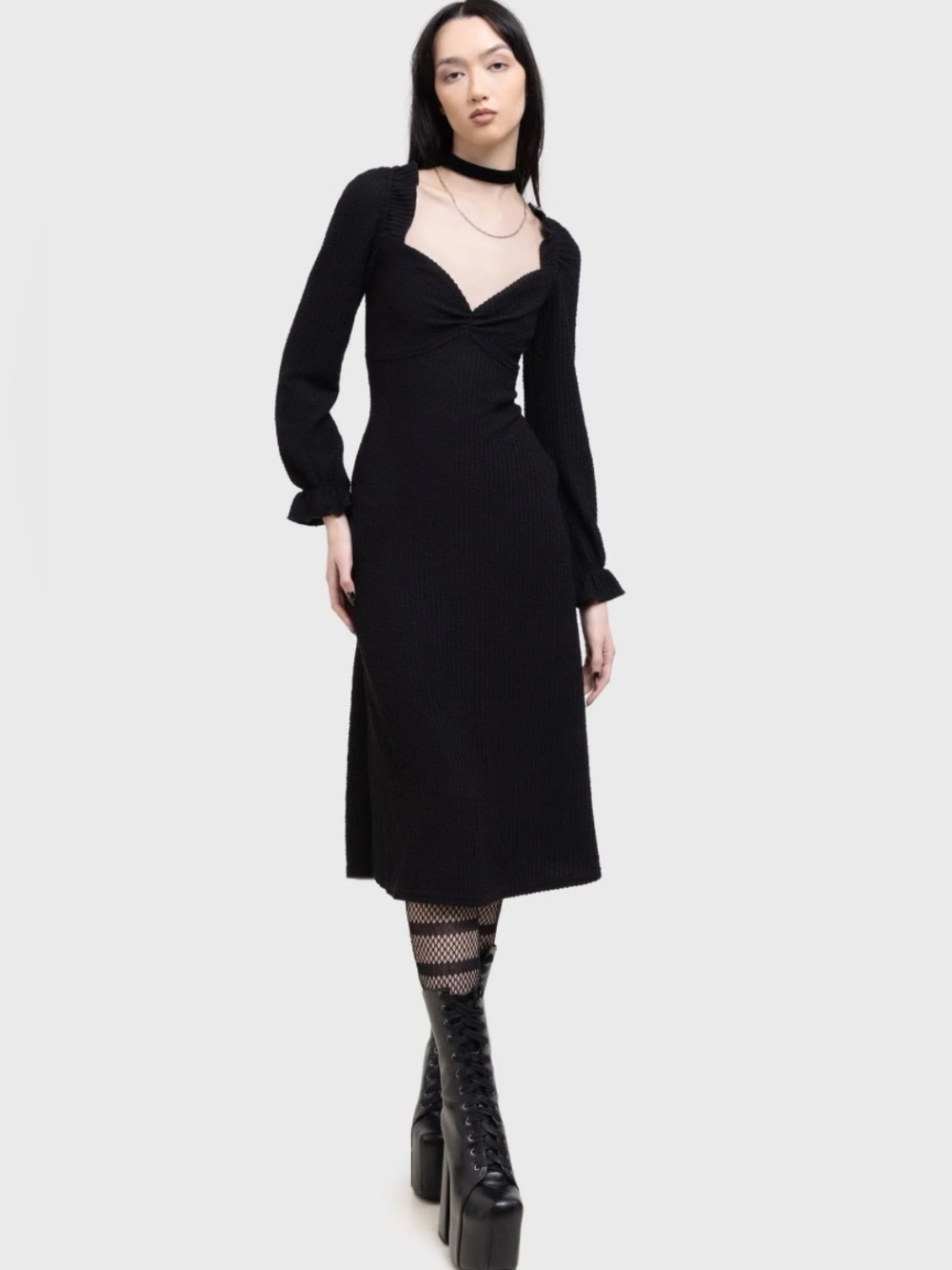 Killstar 🖤 Black Long Shadow Weave 🖤Sweetheart Midi Dress ✨ NWT ✨
